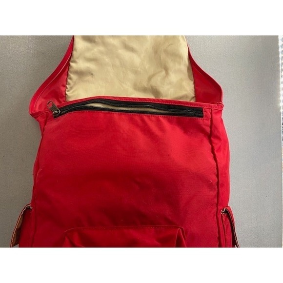 JanSport Heritage Rucksack Backpack Adobe Red Nylon Hiking Bag Tan Straps OOP - Picture 8 of 12